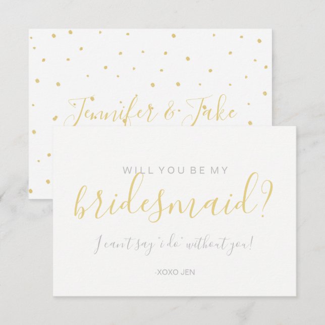 Will You Be My Bridesmaid Card - Gold Dots White (Front/Back)