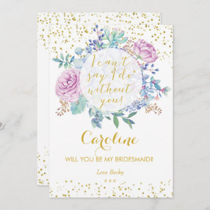 Will you be my bridesmaid card gold glitter floral