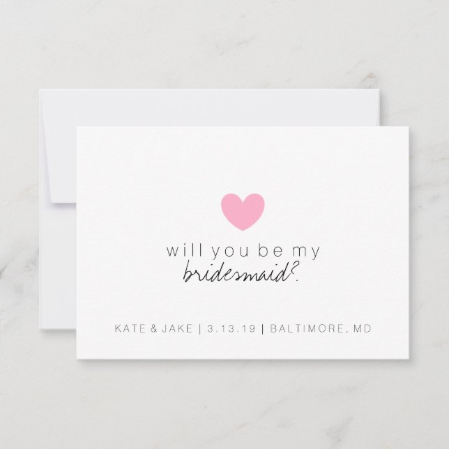 Will You Be My Bridesmaid Card - Heart Pink (Front)