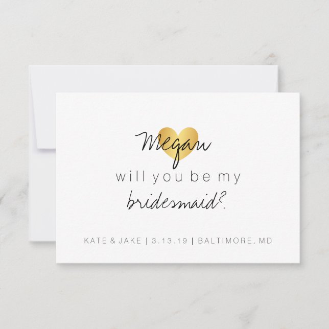 Will You Be My Bridesmaid Card - Heart's Fab2 Gold (Front)