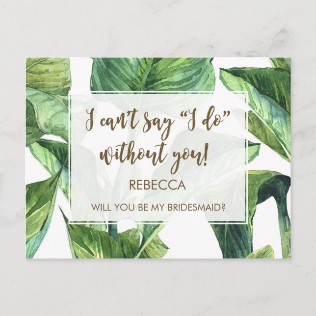 will you be my bridesmaid card palm leaves tropics (Front)