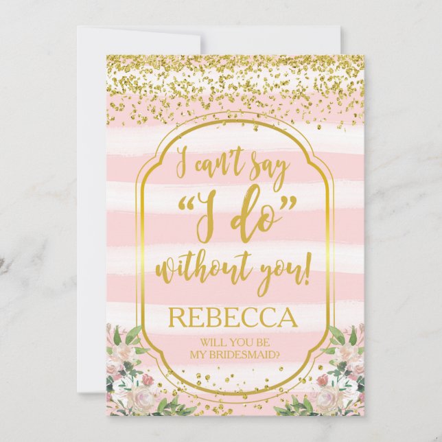 Will you be my bridesmaid card pink and gold (Front)