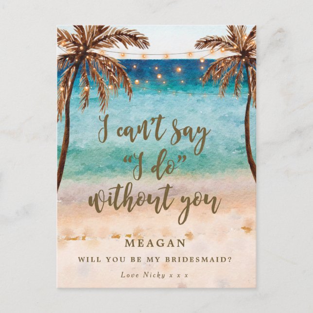 Will you be my bridesmaid card tropical beach (Front)