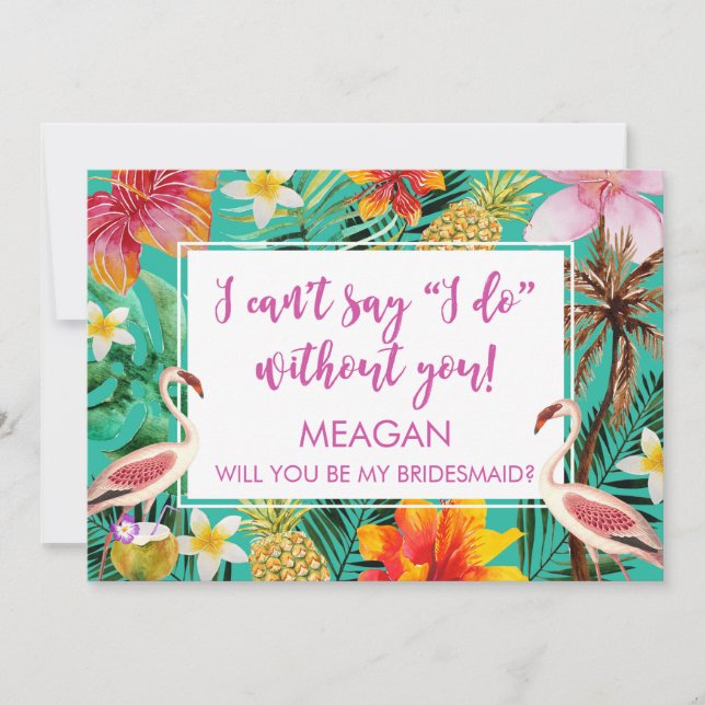 Will you be my bridesmaid card tropical flamingo (Front)