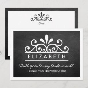 Will You Be My Bridesmaid? Chalkboard Tiara Card