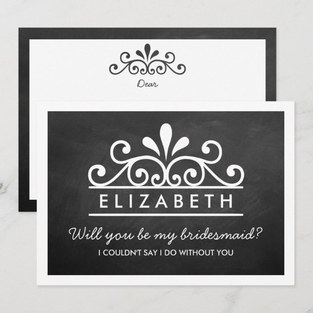 Will You Be My Bridesmaid? Chalkboard Tiara Card (Front/Back)