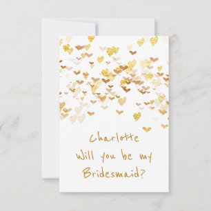 Will You Be My Bridesmaid? Confetti Golden Hearts Invitation