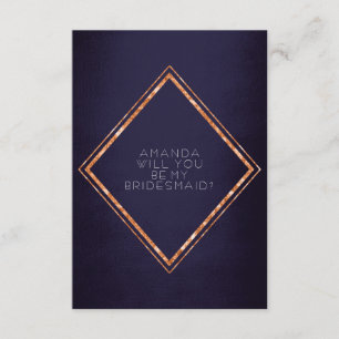 Will You Be My Bridesmaid Copper Diamond Glam Navy Invitation