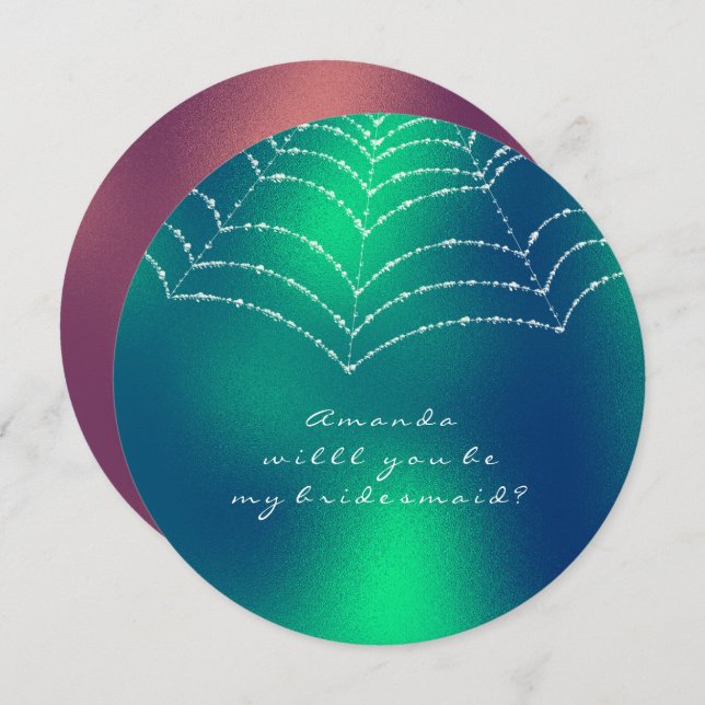 Will You Be My Bridesmaid Copper Green Dewy Web Invitation (Front/Back)