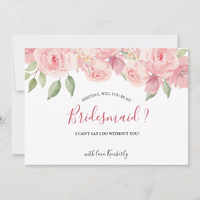 Will You Be My Bridesmaid Coral Peach Blush Floral Invitation (Front)