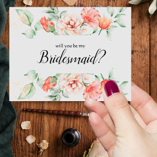 Will you be my bridesmaid Coral Rose Watercolor Invitation