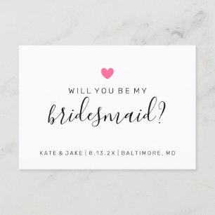 Will You Be My Bridesmaid Dark Pink Heart Invitation