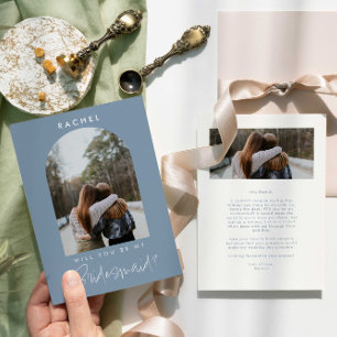 Will you be my Bridesmaid Dusty Blue Photo Modern