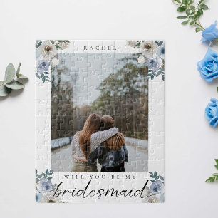 Will you be my Bridesmaid Dusty Blue Rose Photo Jigsaw Puzzle