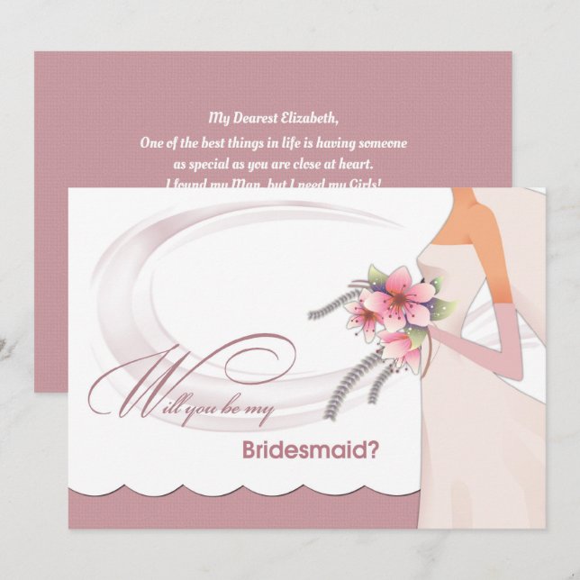 Will you be my Bridesmaid? Dusty Rose  Invitation (Front/Back)