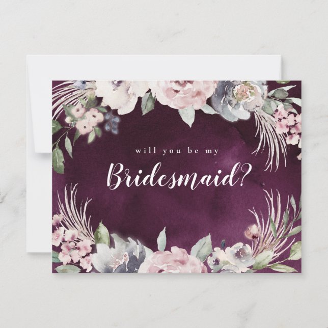 Will you be my bridesmaid elegant boho floral invitation (Front)