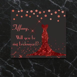 Will you be my bridesmaid? Elegant red gown Invitation