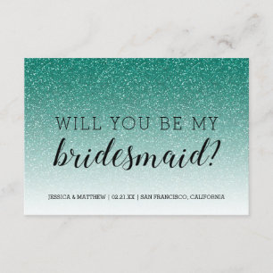 Will You Be My Bridesmaid Emerald Glitter Ombre Invitation