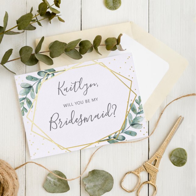 Will You Be My Bridesmaid Eucalyptus Geometric (Creator Uploaded)