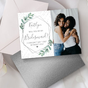 Will You Be My Bridesmaid Eucalyptus Geometric Invitation Postcard