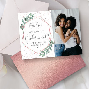Will You Be My Bridesmaid Eucalyptus Geometric Invitation Postcard