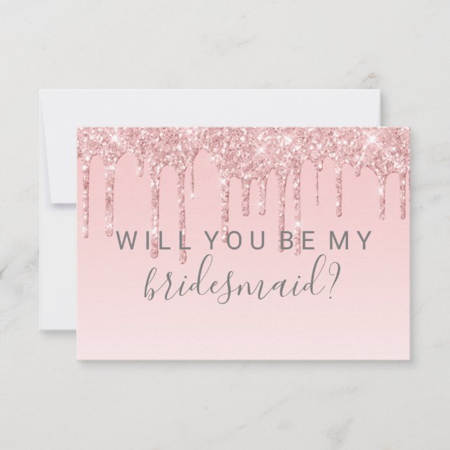 WIll You Be My Bridesmaid Fab Glitter Drip Pink Invitation (Front)