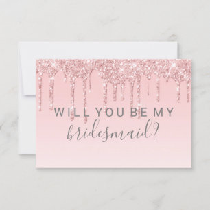 WIll You Be My Bridesmaid Fab Glitter Drip Pink Invitation