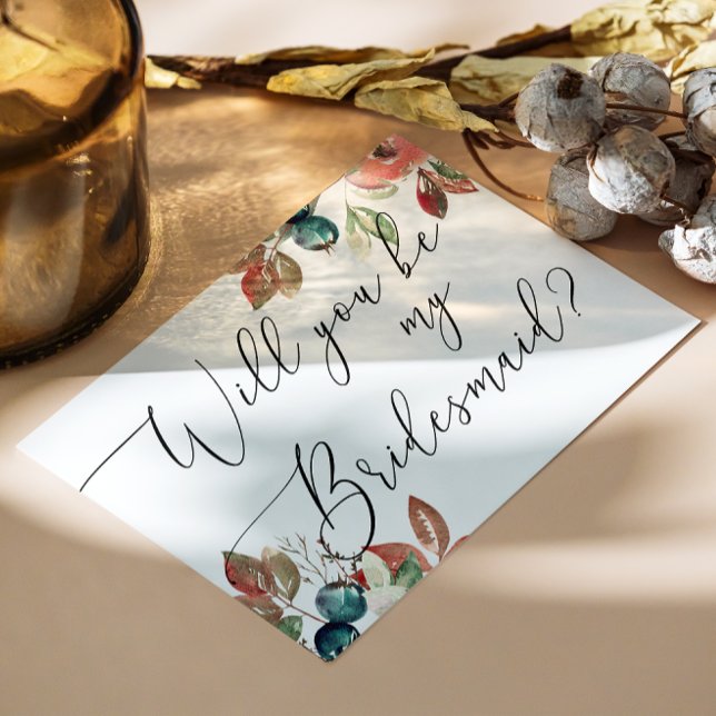 Will you be my bridesmaid. Fall floral wedding Invitation Postcard (Creator Uploaded)