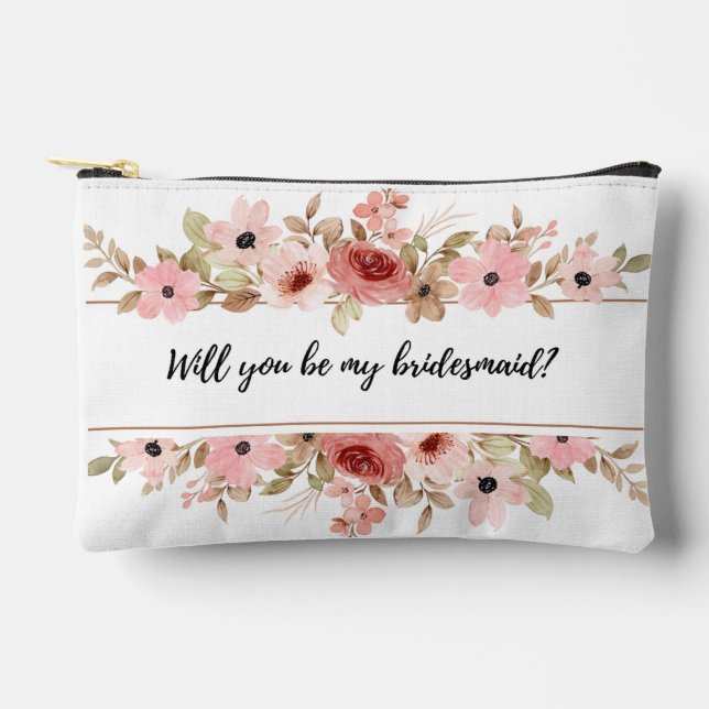 Will You Be My Bridesmaid Floral Cosmetic Pouch  (Front)