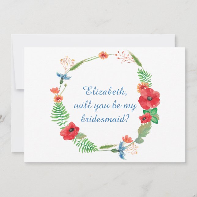 "Will you be my bridesmaid" floral invitation (Front)
