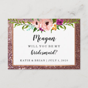 Will You Be My Bridesmaid Flower Glitter Plum Invitation
