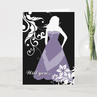 will you be my bridesmaid? : flowered silhouette : invitation