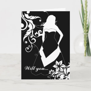 will you be my bridesmaid? : flowered silhouette : invitation