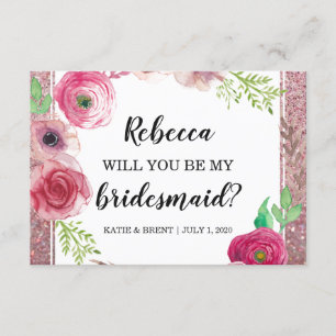 Will You Be My Bridesmaid Flowers Glitter Purple Invitation