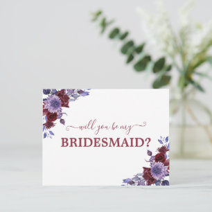 Will You Be My Bridesmaid Girl Purple Floral Postcard