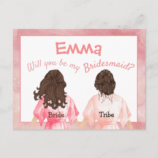 Will You Be My Bridesmaid/Girls Back View/peach Invitation Postcard (Front)