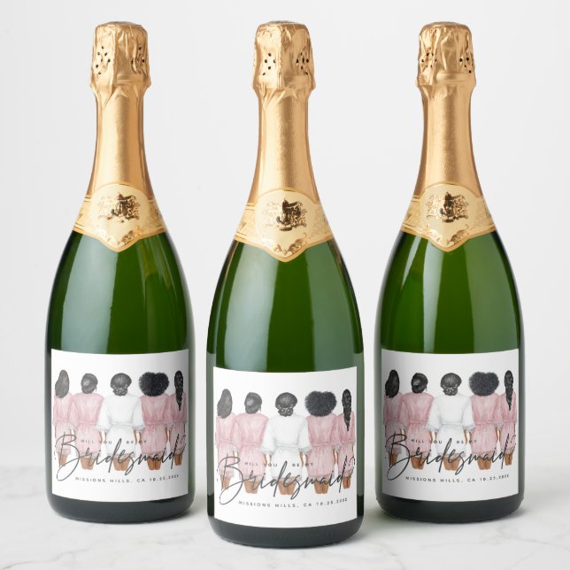 Will You Be My Bridesmaid? Girls in Robes Sparkling Wine Label (Bottles)