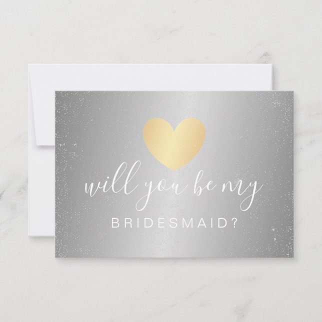 Will You Be My Bridesmaid - Glam Heart Gold Silver Invitation (Front)