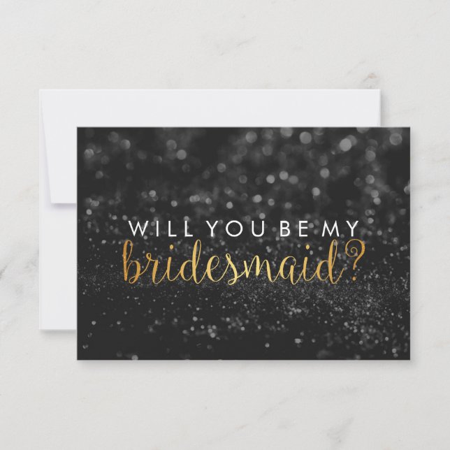 WIll You Be My Bridesmaid - Glit Script Fab Black Invitation (Front)