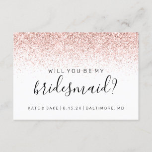 Will You Be My Bridesmaid Glitter Confetti Pink Invitation