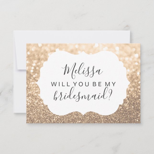 Will You Be My Bridesmaid - Glitter Peach Gold Invitation (Front)