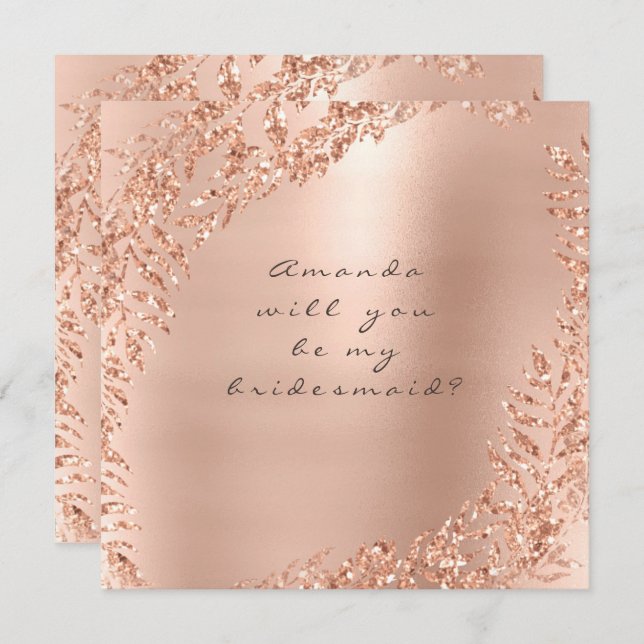 Will You Be My Bridesmaid Glitter Wreath Pink Rose Invitation (Front/Back)