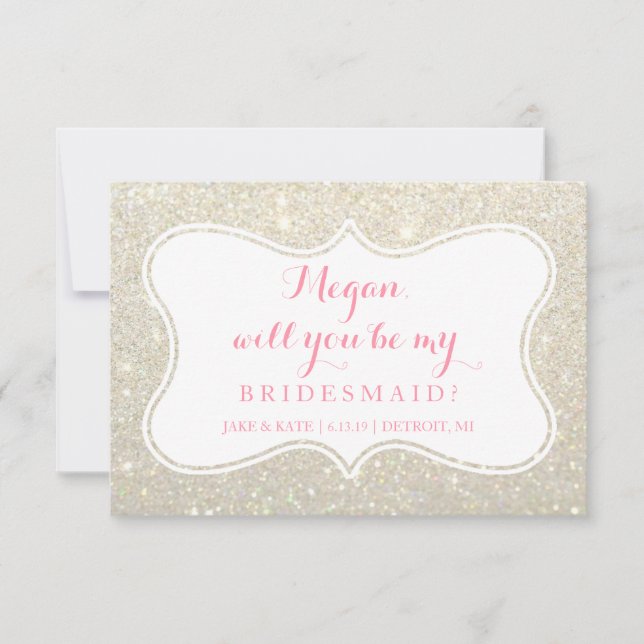 Will You Be My Bridesmaid - Glittered White Gold Invitation (Front)