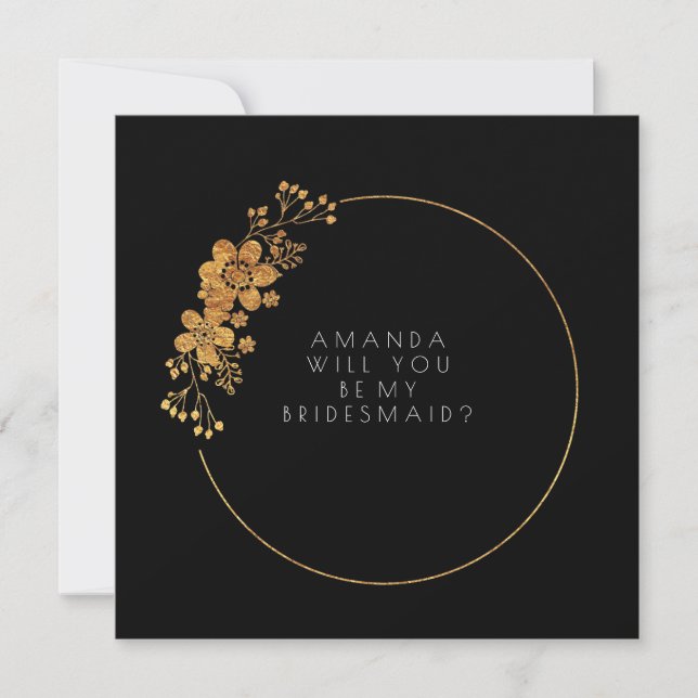 Will You Be My Bridesmaid Gold Black Vip Invitation (Front)