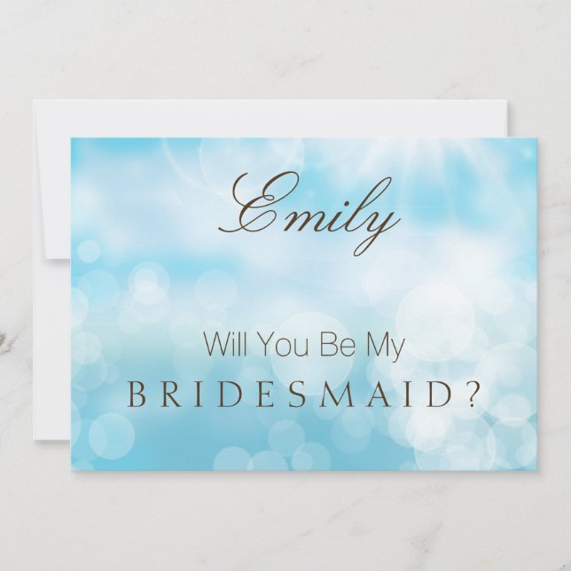 Will You Be My Bridesmaid Gold Blue Glitter Invitation (Front)