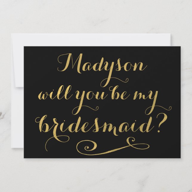 Will You Be My Bridesmaid Gold Calligraphy Invitation (Front)