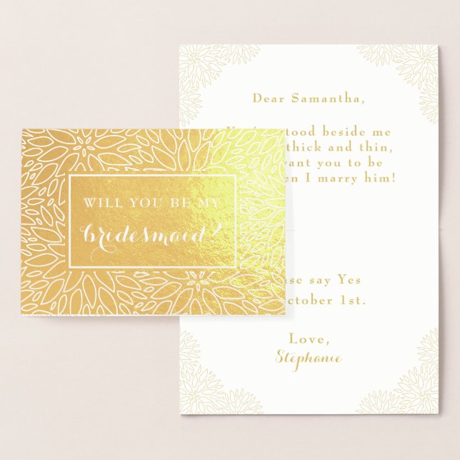 Will You Be My Bridesmaid Gold Dahlia Elegant Card (Display)
