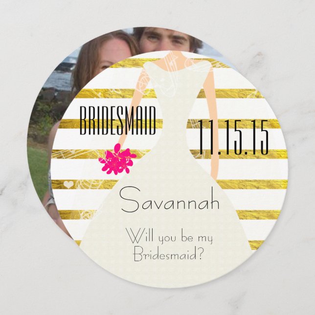 Will You Be My Bridesmaid Gold Foil Invitation (Front/Back)