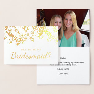 Will You Be My Bridesmaid Gold Foil Palm Leaves Card
