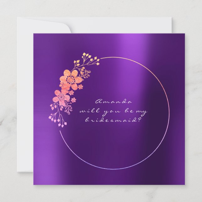 Will You Be My Bridesmaid Gold Foxier Purple Invitation (Front)